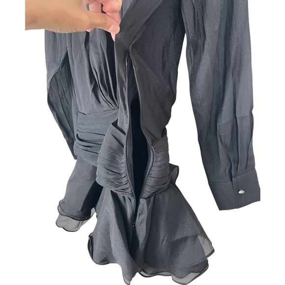 ZCRAVE Emma Dropped Waist Ruffled Organza Shirtdress Black Night Out Size Small - Picture 10 of 16